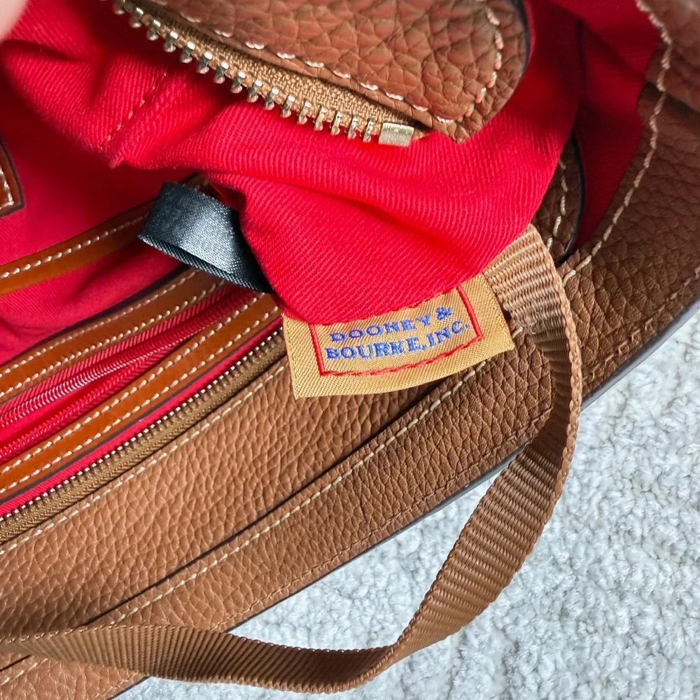 Dooney & Bourke Pebbled Leather Tote Women Medium Tan Caramel Shoulder Bag Zip